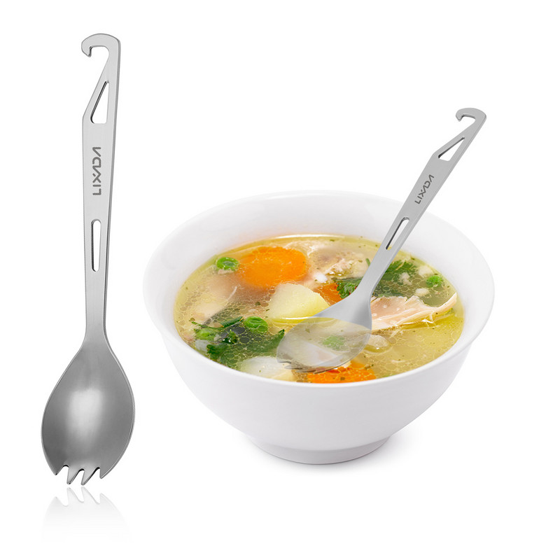 Lixada nerūsējošā tērauda Spork garais rokturis Spork ar pudeļu attaisāmo Viegli āra vakariņu Spork trauki ceļojumu kempingiem
