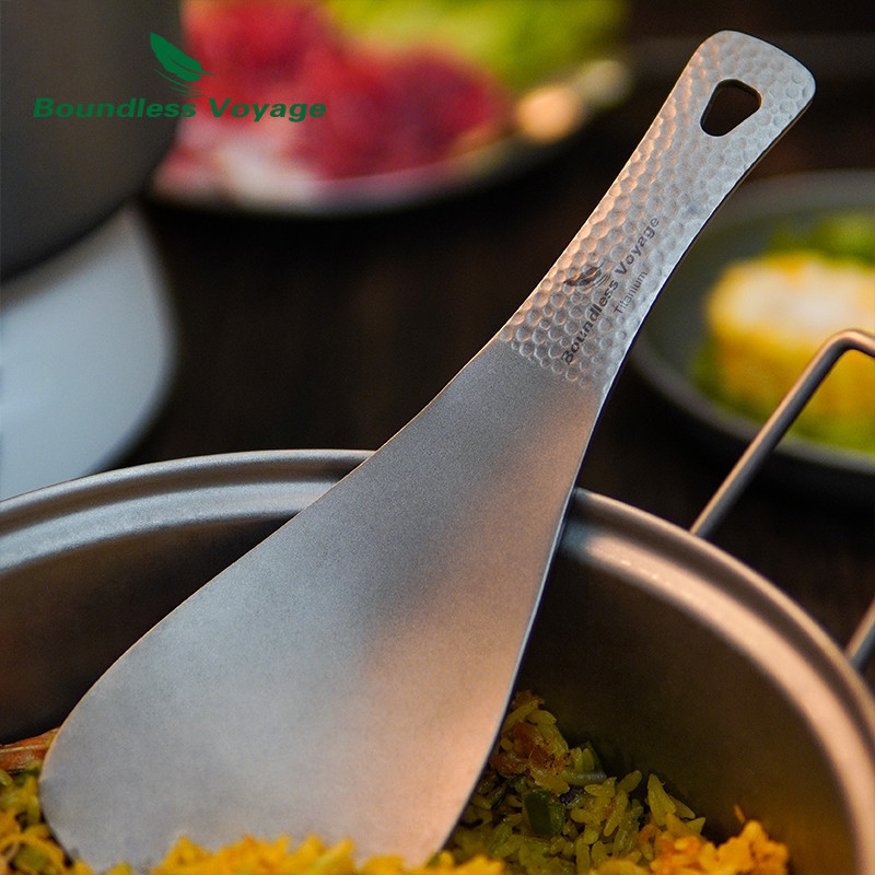 Beribis kelionės titaninis ryžių šaukštas lauko stovyklavietėje buitinis ryžių kastuvas semtuvas virimo rinkinys trumpa mentelė, sustorinta