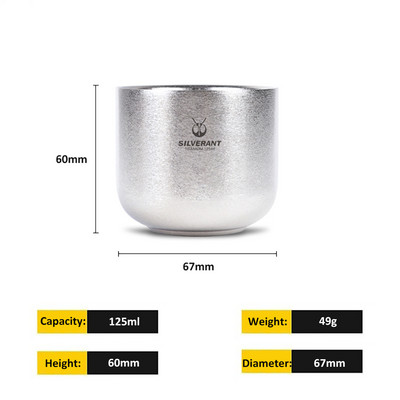 125 ml-es tiszta titán kétrétegű teáscsésze, hőálló, egészséges mini kávésbögre kempingezéshez túrázáshoz hátizsákkal Otthoni iroda