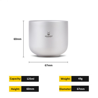 125 ml-es tiszta titán kétrétegű teáscsésze, hőálló, egészséges mini kávésbögre kempingezéshez túrázáshoz hátizsákkal Otthoni iroda