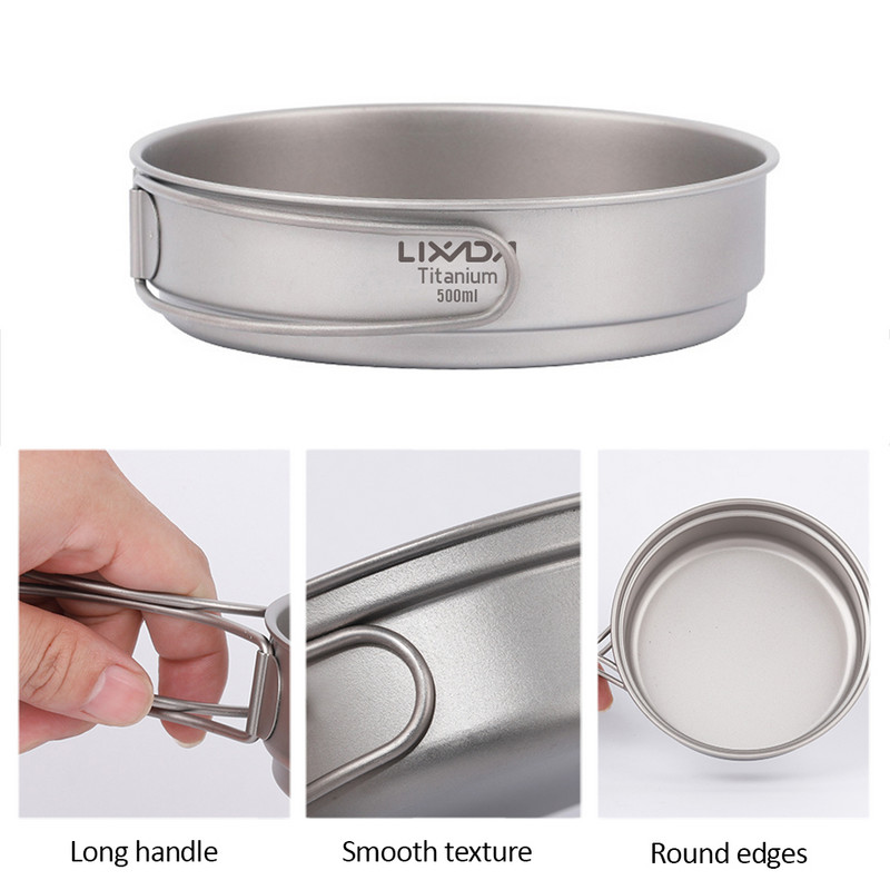 Lixada 350 ml/500 ml īpaši viegla titāna cepeškrāsns āra kempings pārgājieniem pikniks mugursoma gatavošanas panna ar salokāmiem rokturiem