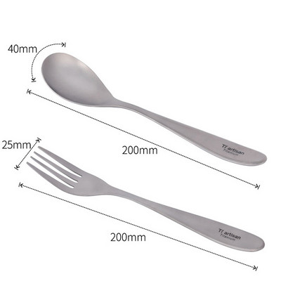 Tiartisan titano šakutės šaukštas Lengvas stalo reikmenų šaukštas lauko stovyklavimui žygiams Kelionei iškylai Vakarietiški desertiniai stalo įrankiai