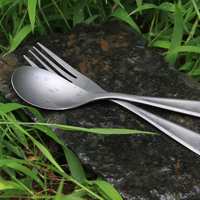Tiartisan titano šakutės šaukštas Lengvas stalo reikmenų šaukštas lauko stovyklavimui žygiams Kelionei iškylai Vakarietiški desertiniai stalo įrankiai