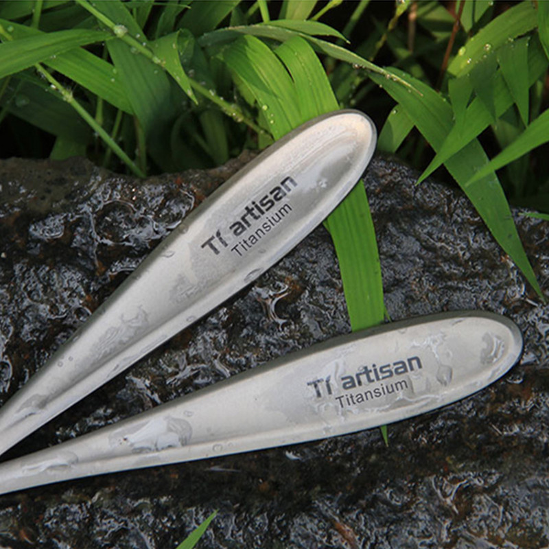 Tiartisan titano šakutės šaukštas Lengvas stalo reikmenų šaukštas lauko stovyklavimui žygiams Kelionei iškylai Vakarietiški desertiniai stalo įrankiai