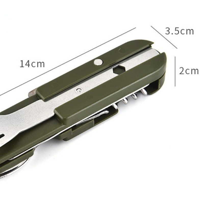 Nerūsējošā tērauda ceļojumu komplekts Pārnēsājams armijas zaļš salokāms kempings piknika galda piederumi nazis dakša karote pudeļu attaisītājs trauki galda piederumi