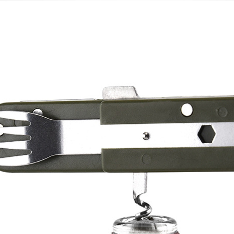 Nerūsējošā tērauda ceļojumu komplekts Pārnēsājams armijas zaļš salokāms kempings piknika galda piederumi nazis dakša karote pudeļu attaisītājs trauki galda piederumi