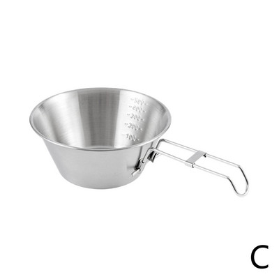 Titāna bļoda ar salokāmu rokturi āra kempingiem, pārgājieniem, piknikam, nerūsējošā tērauda bļodām