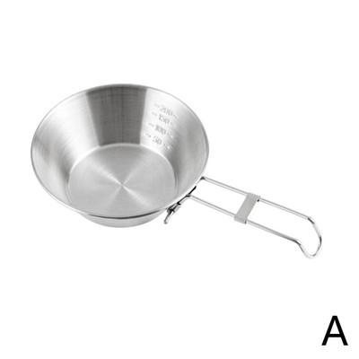 Titāna bļoda ar salokāmu rokturi āra kempingiem, pārgājieniem, piknikam, nerūsējošā tērauda bļodām