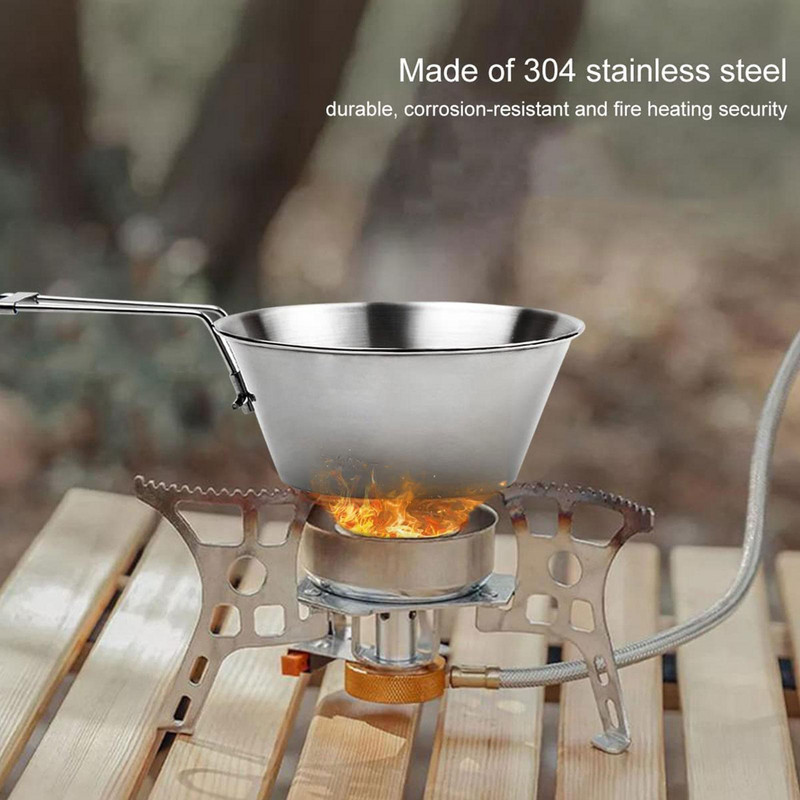 Titāna bļoda ar salokāmu rokturi āra kempingiem, pārgājieniem, piknikam, nerūsējošā tērauda bļodām