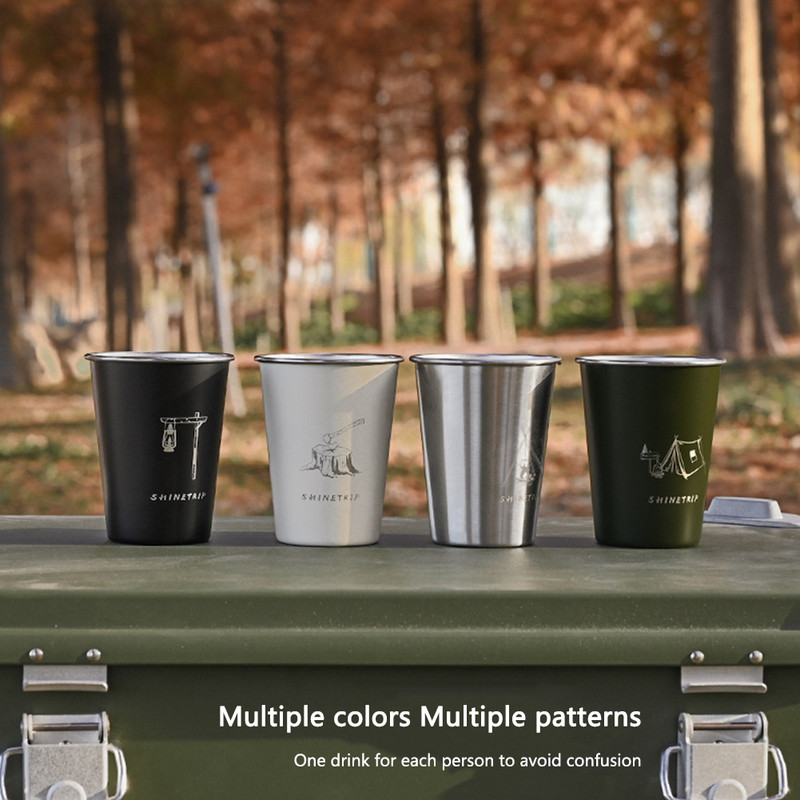 4 gab. Nerūsējošā tērauda kempinga krūzes komplekts 350 ml āra ceļojumu kafijas tase alus karstajiem dzērieniem krūze ūdens pudele dzērienu trauki ar maisiņu