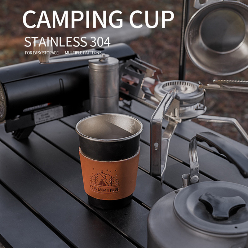 4 gab. Nerūsējošā tērauda kempinga krūzes komplekts 350 ml āra ceļojumu kafijas tase alus karstajiem dzērieniem krūze ūdens pudele dzērienu trauki ar maisiņu