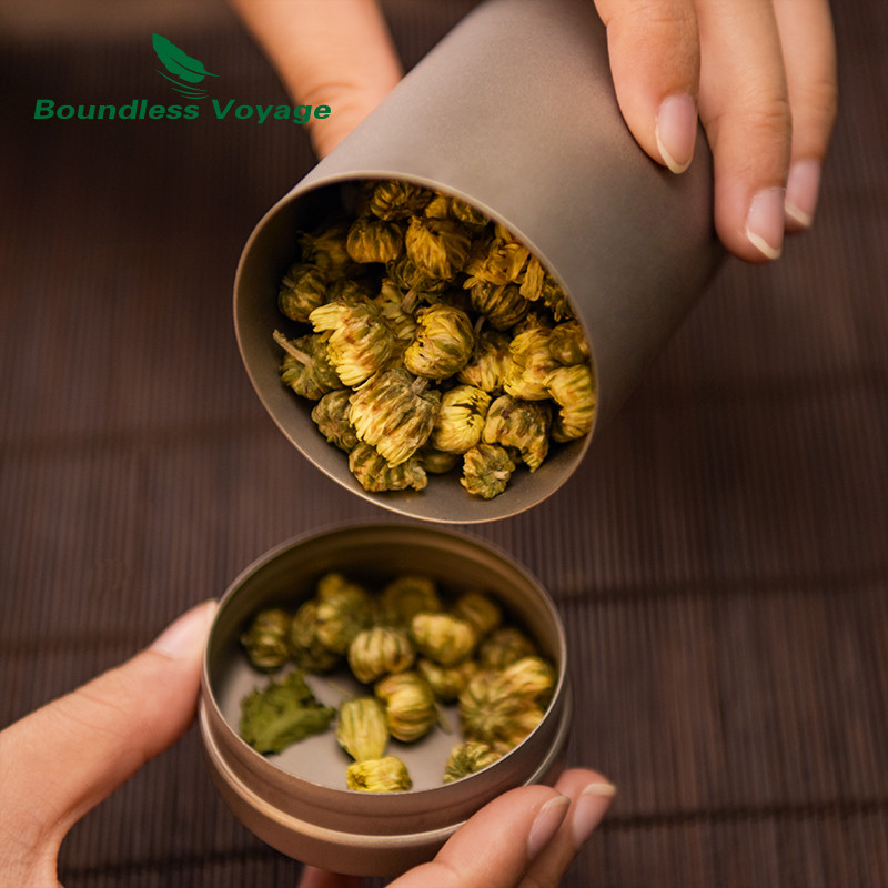 Neierobežota Voyage titāna tējas burka mini izmēra tējas kārba Īpaši viegla pārnēsājama skārda burka beramajai tējai, kafijai, garšvielām, pupiņām, cukuram