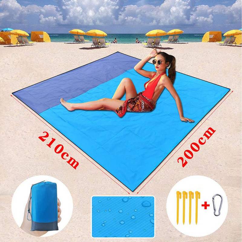 210x200cm Πολυεστέρας αδιάβροχη υπαίθρια τσέπη για πικνίκ Πτυσσόμενη φορητή ελαφριά κουβέρτα παραλίας