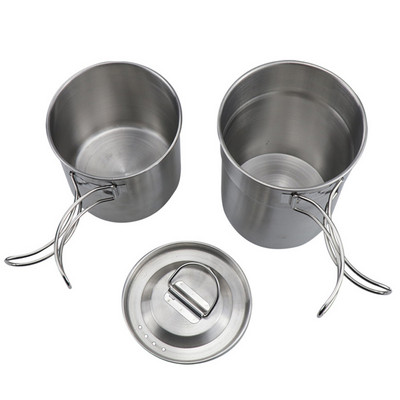 Komplekts ar 2 sakraujamām kempinga krūzēm nerūsējošā tērauda kempinga krūzes kafijas krūze ar salokāmu rokturi āra makšķerēšanai
