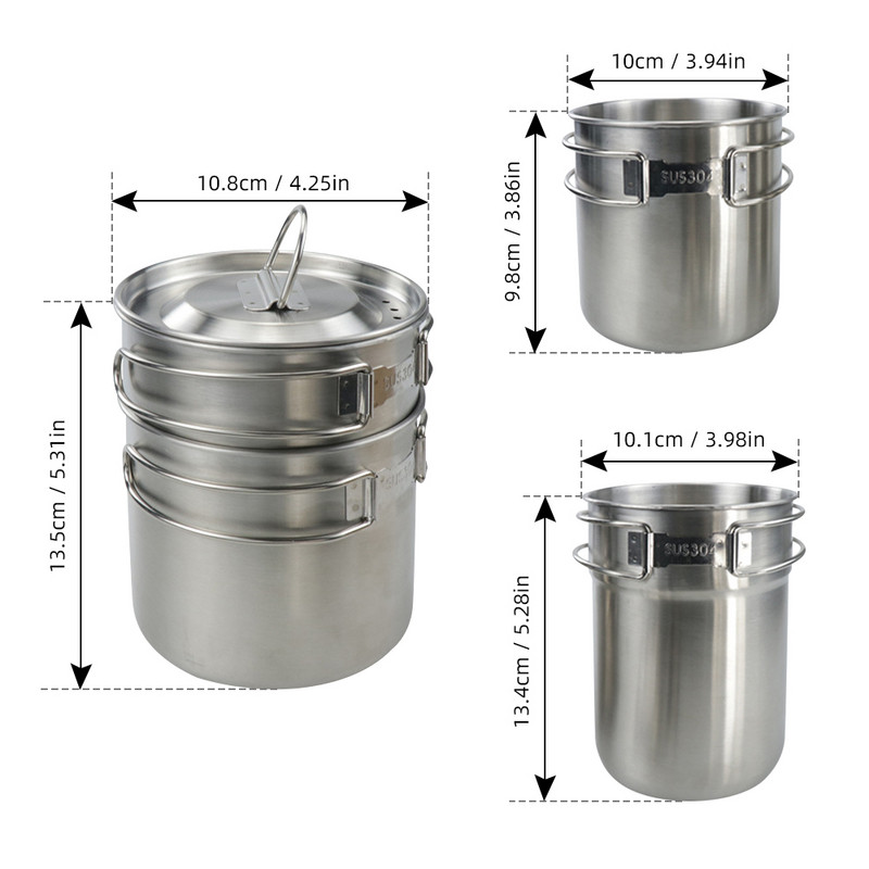 Komplekts ar 2 sakraujamām kempinga krūzēm nerūsējošā tērauda kempinga krūzes kafijas krūze ar salokāmu rokturi āra makšķerēšanai