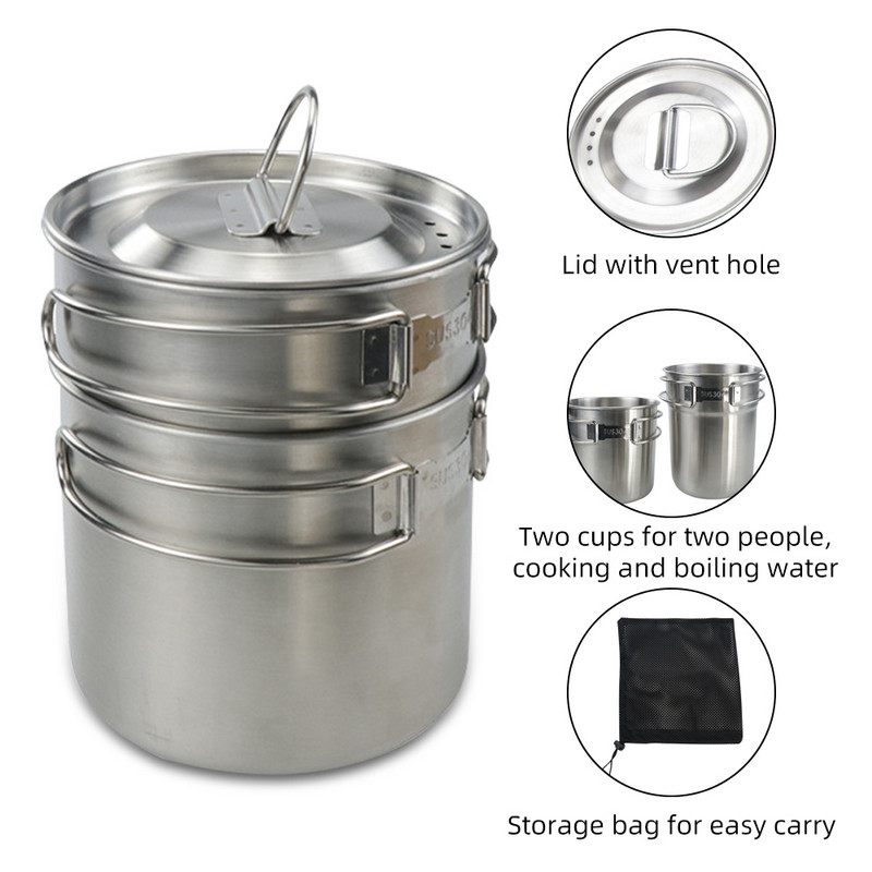 Komplekts ar 2 sakraujamām kempinga krūzēm nerūsējošā tērauda kempinga krūzes kafijas krūze ar salokāmu rokturi āra makšķerēšanai