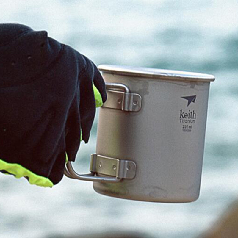 220 ml Titanium Cup veekruus välikämping reisimiseks jooginõud Titaanist kruus ühe seinaga kokkupandavad käepidemetega tass Ti3200