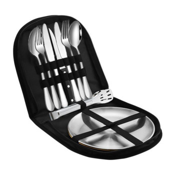 Къмпинг на открито Комплект прибори от неръждаема стомана Чанта за пикник от плат Оксфорд Сгъваема преносима чанта за прибори за пикник за пикник 식기 가방