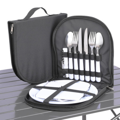 Къмпинг на открито Комплект прибори от неръждаема стомана Чанта за пикник от плат Оксфорд Сгъваема преносима чанта за прибори за пикник за пикник 식기 가방