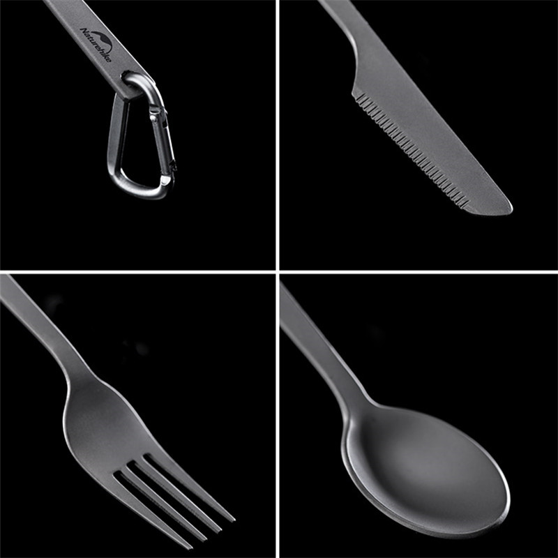 Naturehike āra kempinga galda piederumu komplekts titāna viegls pārnēsājams piknika grilēšanas karotes dakšas nazis 3 vienā galda piederumu komplekts vakariņām