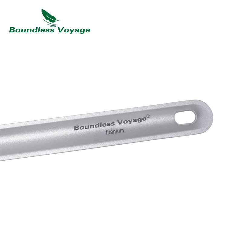 Neierobežota Voyage titāna karote ar garu rokturi Spork kempinga galda piederumi ar pulētu bļodu, pārnēsājamiem galda piederumiem, viegliem galda piederumiem