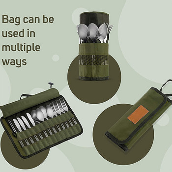 Τσάντα αποθήκευσης μαχαιροπήρουνων Camping εξωτερικού χώρου Φορητή τσάντα σε ρολό πουγκί Μαχαιροπήρουνα αποθήκευσης Αδιάβροχη θήκη για πιρούνια κουτάλια τσοπ ξυλάκι