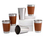 4 ΤΕΜ/Παρτίδα 10-16 oz Σετ επιτραπέζια σκεύη για κάμπινγκ εξωτερικού χώρου, δερμάτινη θήκη από ανοξείδωτο ατσάλι, ποτήρια πόσιμου, φλιτζάνι κρύου ποτού
