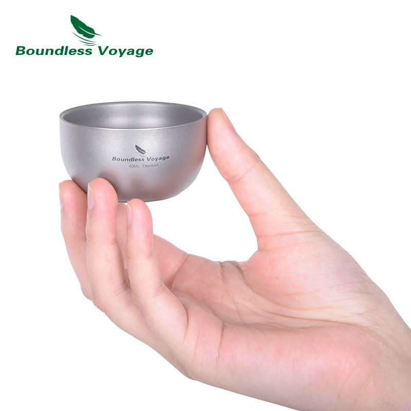 Boundless Voyage Titanium Double Wall Cup Mini Arbatos puodeliai Sake Puodelis Lauko Kempingo Puodelis Kavos Puodeliai Lengvi gėrimai 40ml
