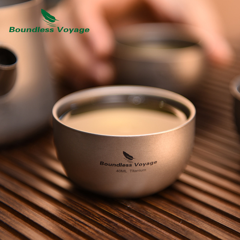 Boundless Voyage Titanium Double Wall Cup Mini Arbatos puodeliai Sake Puodelis Lauko Kempingo Puodelis Kavos Puodeliai Lengvi gėrimai 40ml