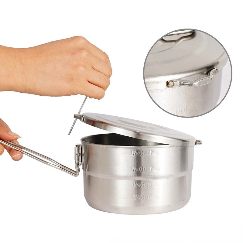 1,5 L 304 nerūsējošā tērauda pusdienu futrālis kempinga trauki āra mugursomām pārgājieniem, makšķerēšanas piknikam