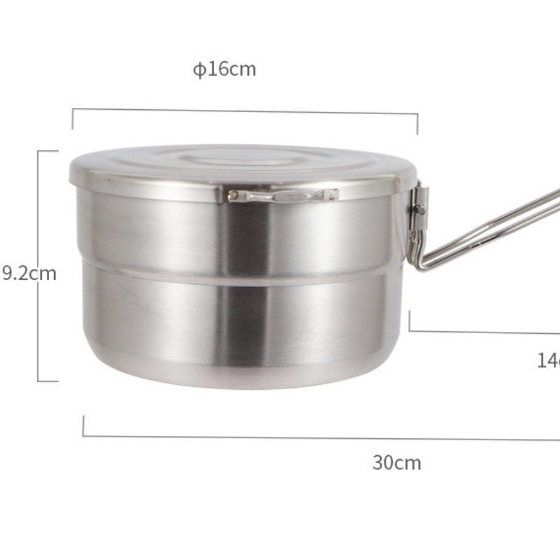 1,5 L 304 nerūsējošā tērauda pusdienu futrālis kempinga trauki āra mugursomām pārgājieniem, makšķerēšanas piknikam
