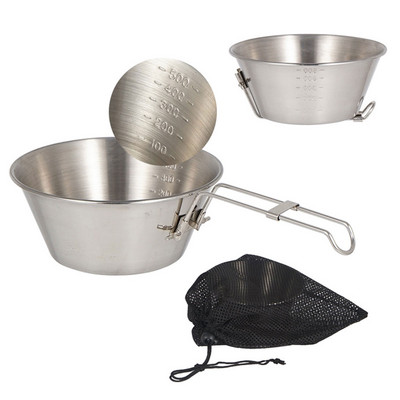 550 ml Vanjsko kampiranje Sklopive zdjele s ručkom Sklopiva zdjela od nehrđajućeg čelika Planinarenje Piknik Sierra Cup Zdjela Posuđe s vrećicom