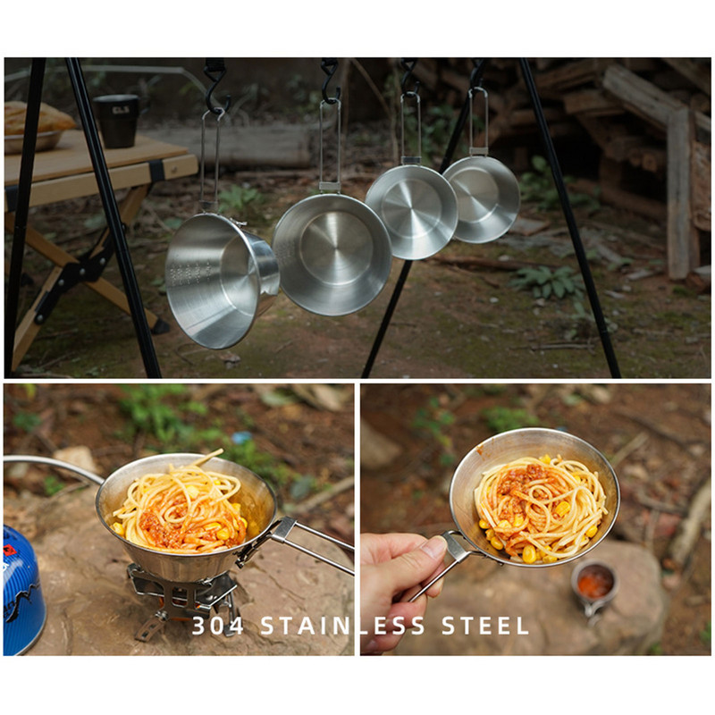 550 ml Vanjsko kampiranje Sklopive zdjele s ručkom Sklopiva zdjela od nehrđajućeg čelika Planinarenje Piknik Sierra Cup Zdjela Posuđe s vrećicom