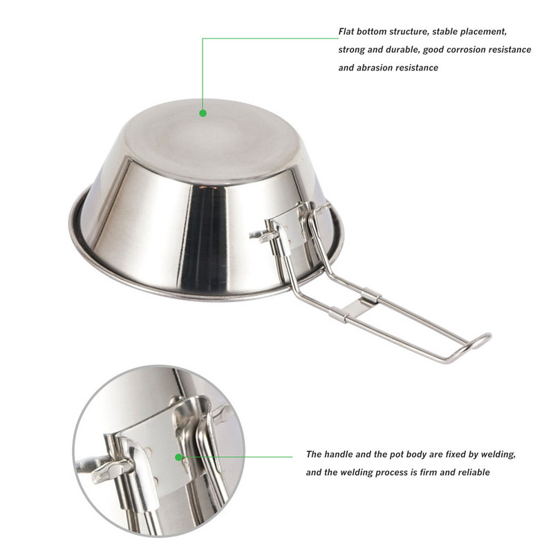 550 ml Vanjsko kampiranje Sklopive zdjele s ručkom Sklopiva zdjela od nehrđajućeg čelika Planinarenje Piknik Sierra Cup Zdjela Posuđe s vrećicom