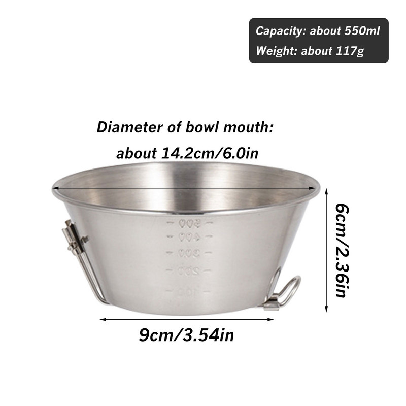 550 ml Vanjsko kampiranje Sklopive zdjele s ručkom Sklopiva zdjela od nehrđajućeg čelika Planinarenje Piknik Sierra Cup Zdjela Posuđe s vrećicom