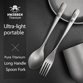 HWZBBEN hosszú nyelű titán villa kanál kültéri EDC piknik asztali edények kemping kellékek Hordozható ultrakönnyű Bushcraft étkészletek