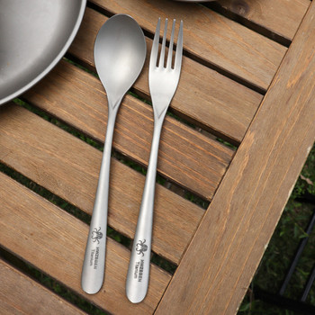 HWZBBEN Long Handle Titanium Fork Spoon Outdoor EDC Picnic Επιτραπέζια σκεύη για κάμπινγκ Φορητά εξαιρετικά ελαφριά σερβίτσια Bushcraft