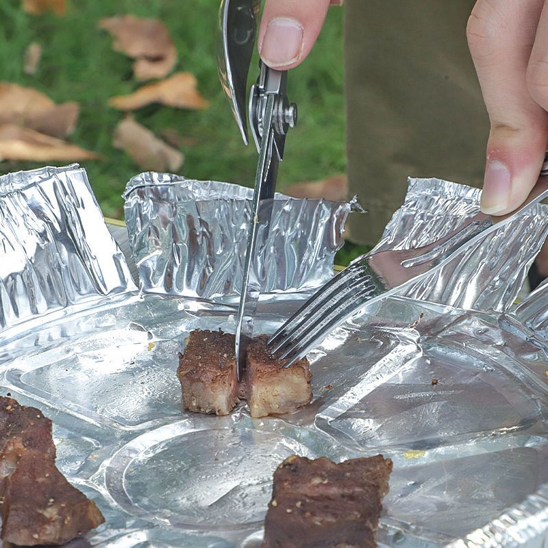 EDC lauko daugiafunkciniai sulankstomi stalo įrankiai kempingas nešiojamas valgio peilis šakutė šaukštas butelis lauko stovyklavietėje