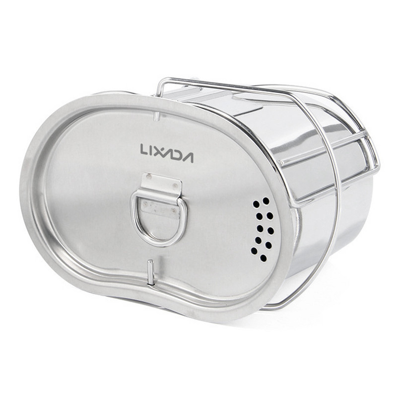 Lixada nerūsējošā tērauda ēdnīcas kauss ar salokāmu rokturi un vāku āra kempingiem, pārgājieniem, mugursomu piknikam 2022. gada jaunais ātrais kuģis