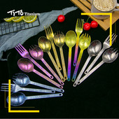 TiTo lauko stovyklavimo titano Spork 1,5 mm Itin lengvas titano šaukštas ilgos rankenos šaukštas lauko stovyklavimo piknikui Titano šakutė