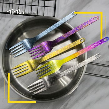 TiTo къмпинг на открито, титаниева Spork 1,5 mm ултралека титаниева лъжица с дълга дръжка, лъжица за къмпинг на открито, пикник, титаниева вилица