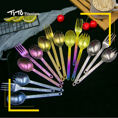 TiTo välikämpingu titaanist Spork 1,5 mm ülikerge titaanlusikas, pika varrega lusikas välikämpingu pikniku titaankahvel