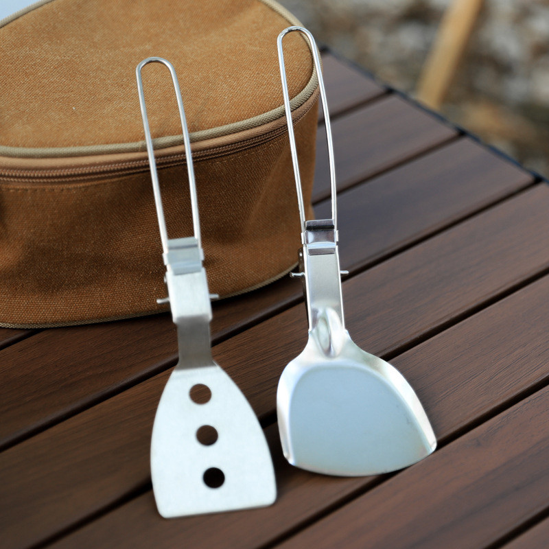 Nerūsējošā tērauda saliekamā lāpstiņa Ēdiena virpotājs cepšanas lāpsta bārbekjū trauki piknika trauki ceļojumiem āra kempingiem gatavošanas piederumi