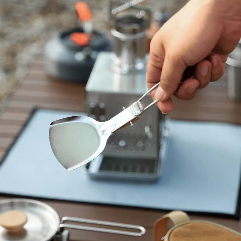 Nerūsējošā tērauda saliekamā lāpstiņa Ēdiena virpotājs cepšanas lāpsta bārbekjū trauki piknika trauki ceļojumiem āra kempingiem gatavošanas piederumi