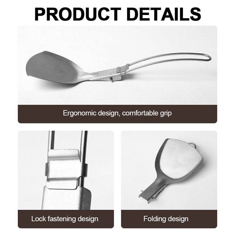 Nerūsējošā tērauda saliekamā lāpstiņa Ēdiena virpotājs cepšanas lāpsta bārbekjū trauki piknika trauki ceļojumiem āra kempingiem gatavošanas piederumi