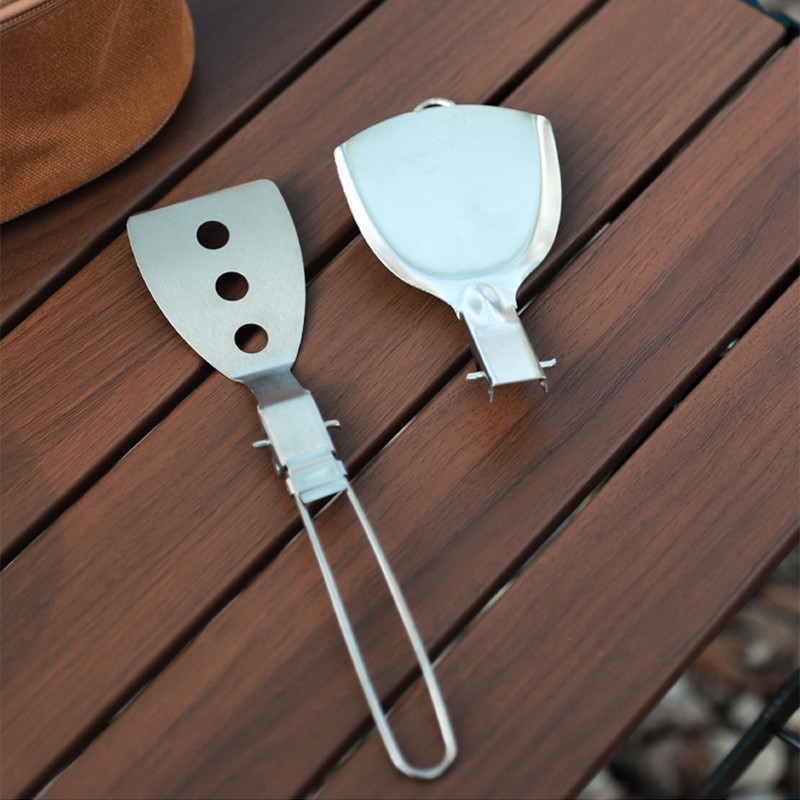 Nerūsējošā tērauda saliekamā lāpstiņa Ēdiena virpotājs cepšanas lāpsta bārbekjū trauki piknika trauki ceļojumiem āra kempingiem gatavošanas piederumi