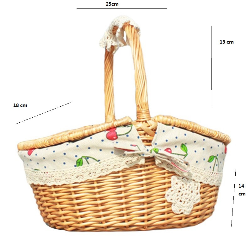 Lauko pikniko krepšelis Rankų darbo pintas krepšelis su rankenos dangteliu Stovyklavietės laikymo krepšelis Maisto konteineris Vaisių gėlių vitrinos dėžutė