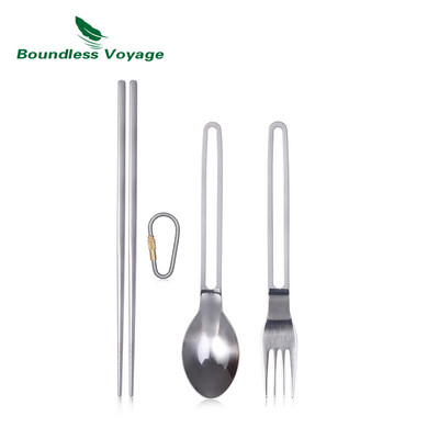 Boundless Voyage Camping Titāna karotes dakšu irbulīšu komplekts āra pārnēsājamiem galda piederumiem Galda piederumi ar āķi