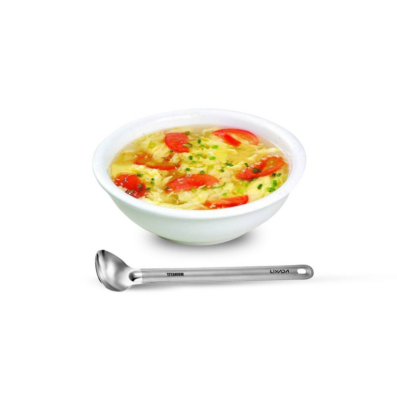 Lixada titán hosszú nyelű kanál polírozott tállal kültéri hordozható vacsorakanál evőeszköz kemping hátizsákos piknik