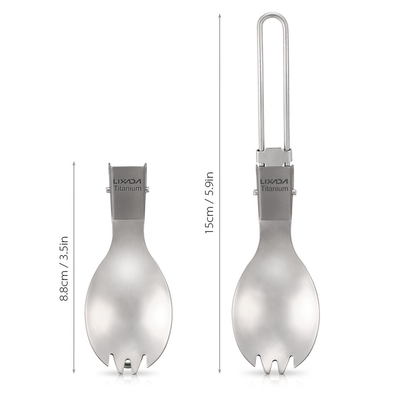 Lixada Camping Sulankstomas titano šaukštas Spork stovyklavimo stalo reikmenys iškylų šaukštas lauke lengvi stalo reikmenys žygių kempingas